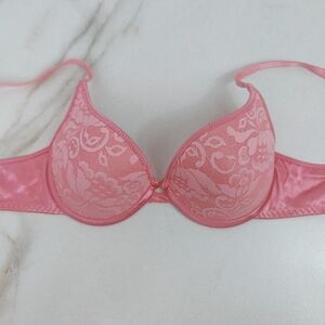 Wonderbra Push Up Bra, Pink Lace Overlay, Sz 34B, VTG Y2K